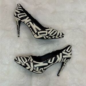 DKNY Graphic Black & White Pointed Toe Stiletto Heels